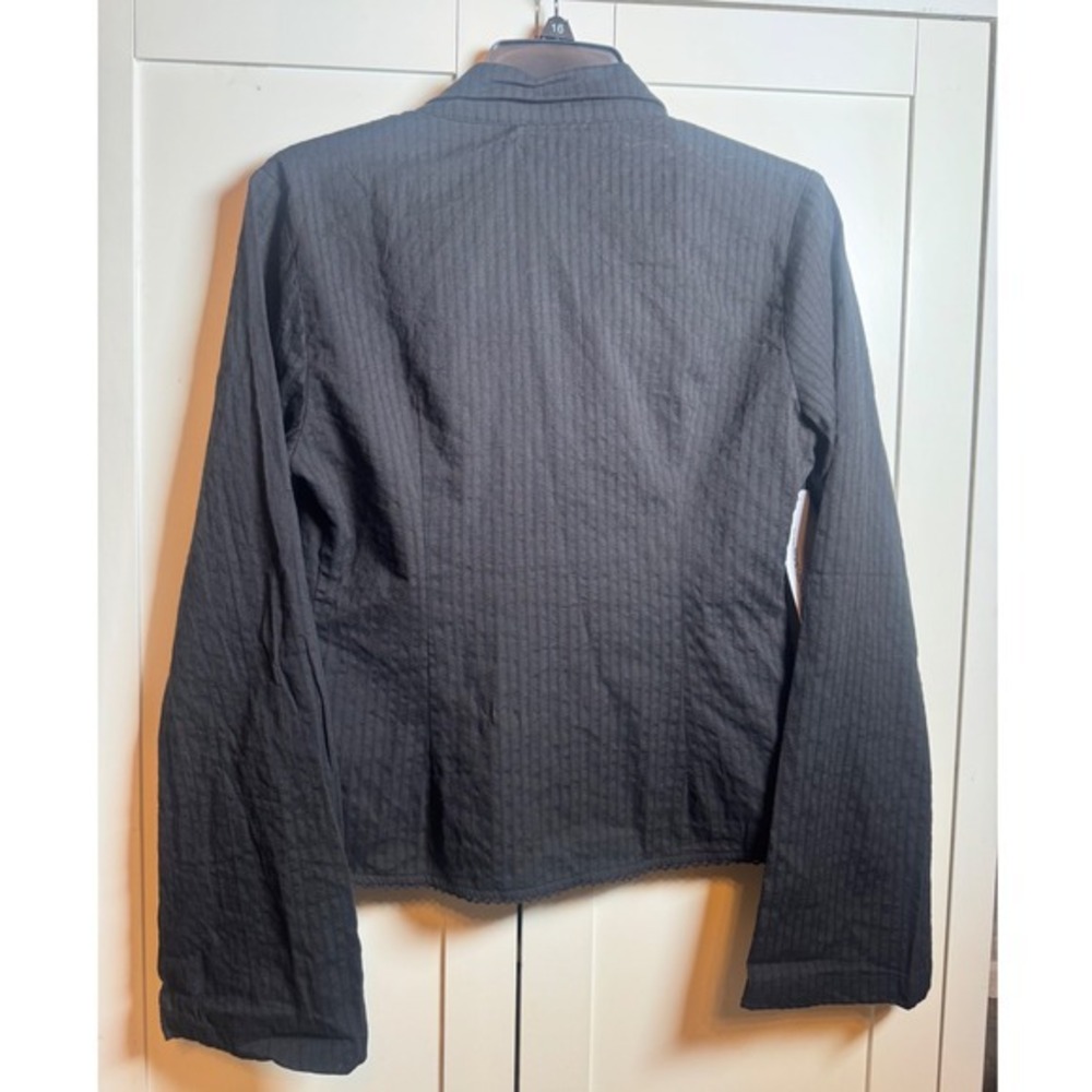 Princess Polly Black Pinstripe Lace Trim Button Down Shirt US 0Textured Cotton - Picture 3 of 7